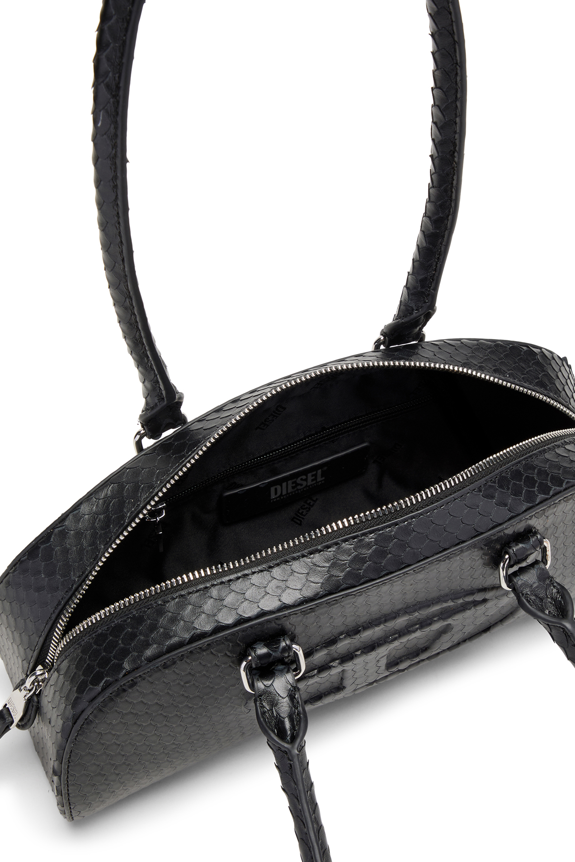 Diesel - 1DR DOME SHOULDER EW, Woman's 1DR Dome-Elongated bowling bag in snake-effect leather in Black - 4