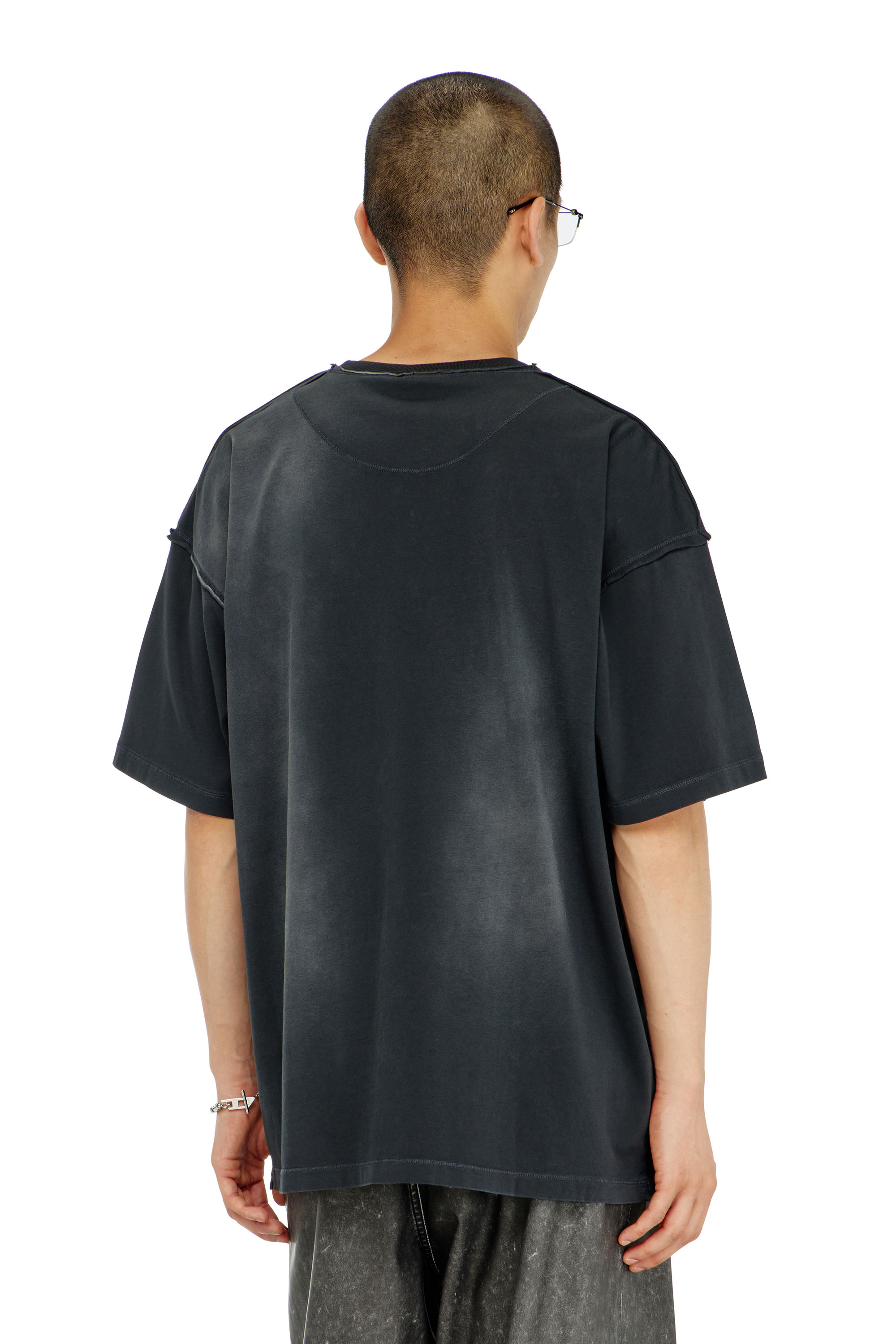 Diesel - T-POCK, Man's Faded T-shirt with ripped pocket detail in Black - 4