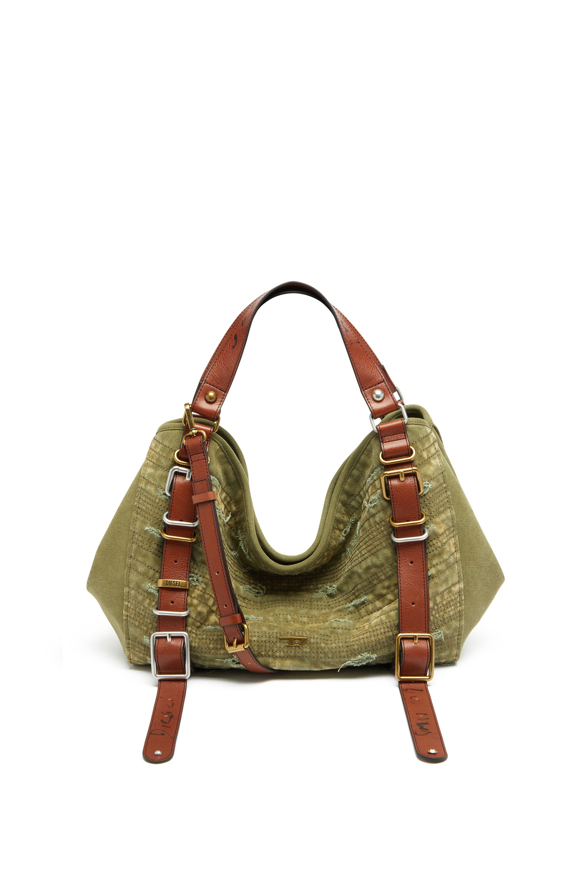 Diesel - D-ONE TOPHANDLE M, Unisex's D-One-Medium top-handle bag in distressed canvas in Military Green - 1