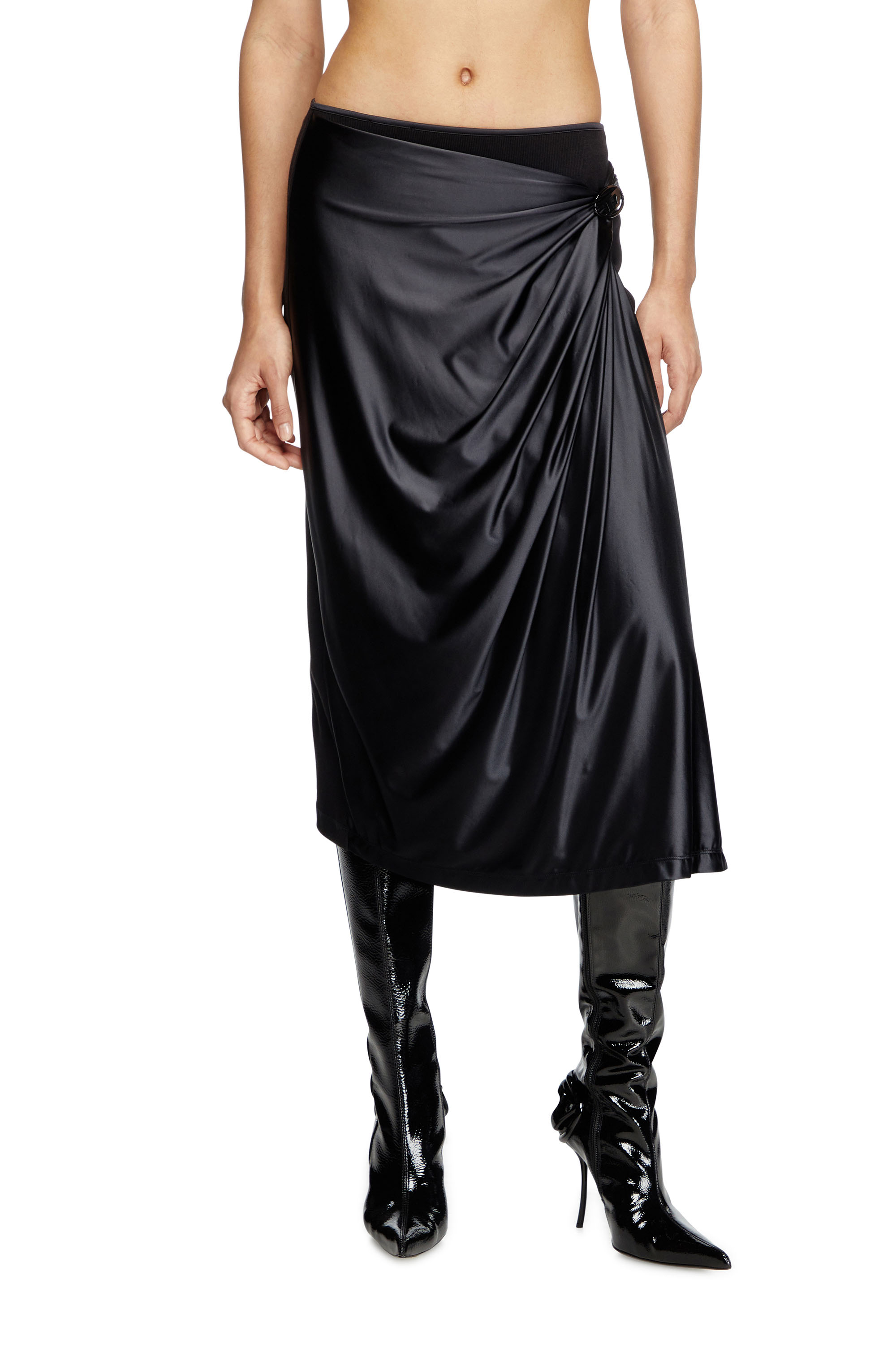 Diesel - O-SILV, Woman's Draped midi skirt with chintz finish in Black - 1