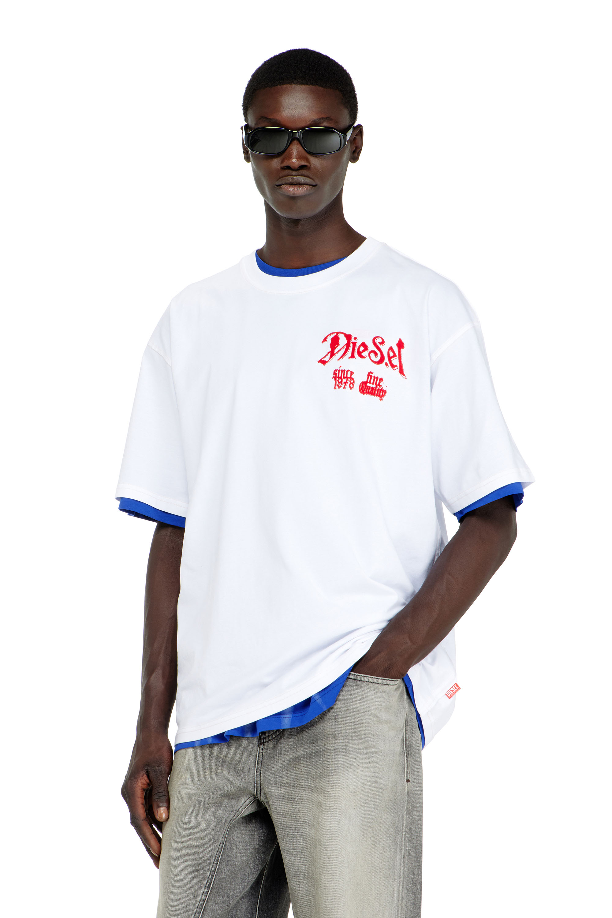 Diesel - T-BOXT-AA2, Man's Cotton T-shirt with flock graphic in White - 1