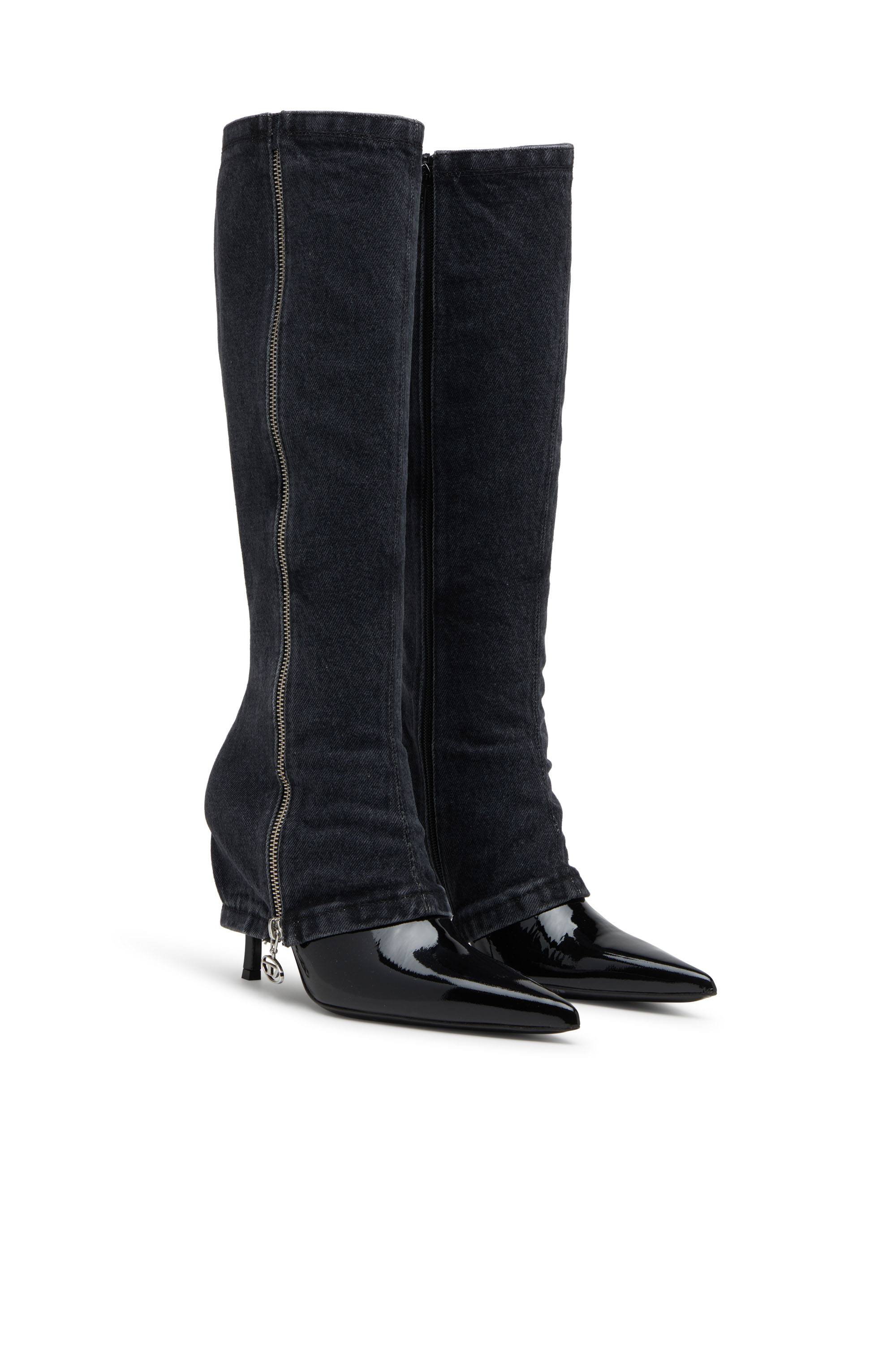 Diesel - D-VENUS TWISTED BOOT, Woman's D-Venus-Stiletto knee boots with jean trompe l'oeil in Black - 2