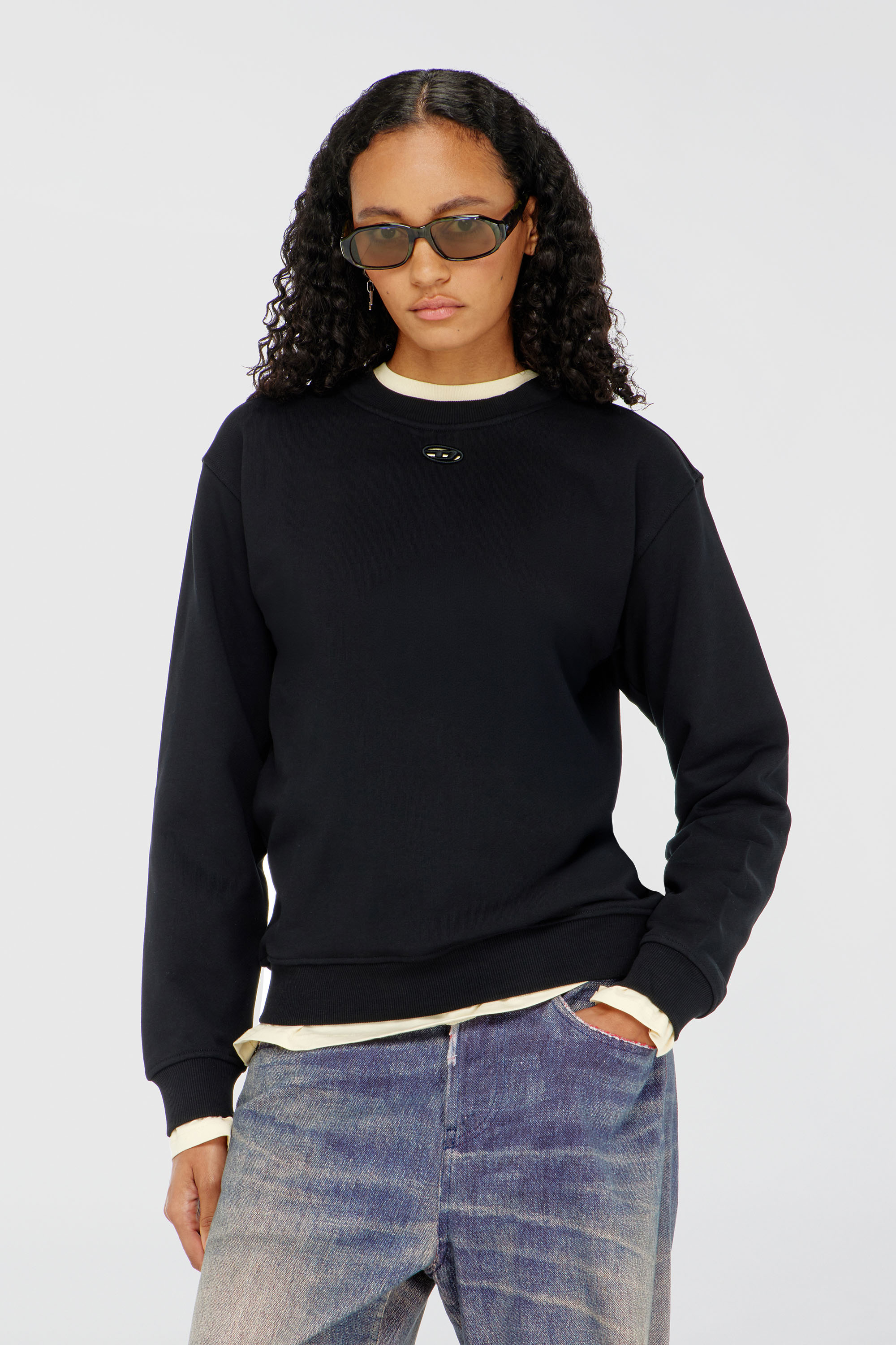 Diesel - F-NORMY-OD, Woman's Cotton sweatshirt with Oval D embroidery in Black - 3