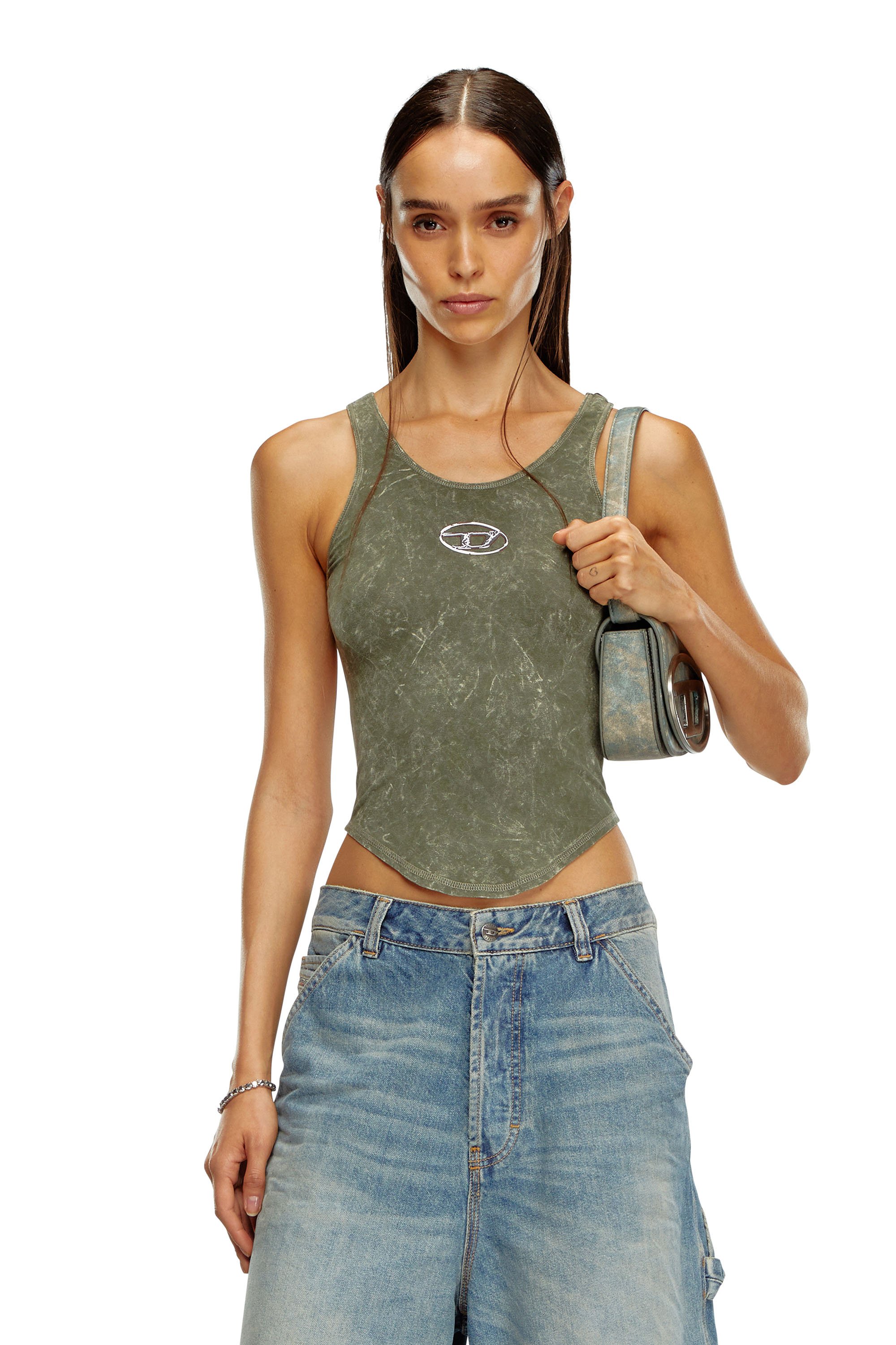 Diesel - T-AVENA-P1, Woman Open-back top with marbled effect in Green - Image 1