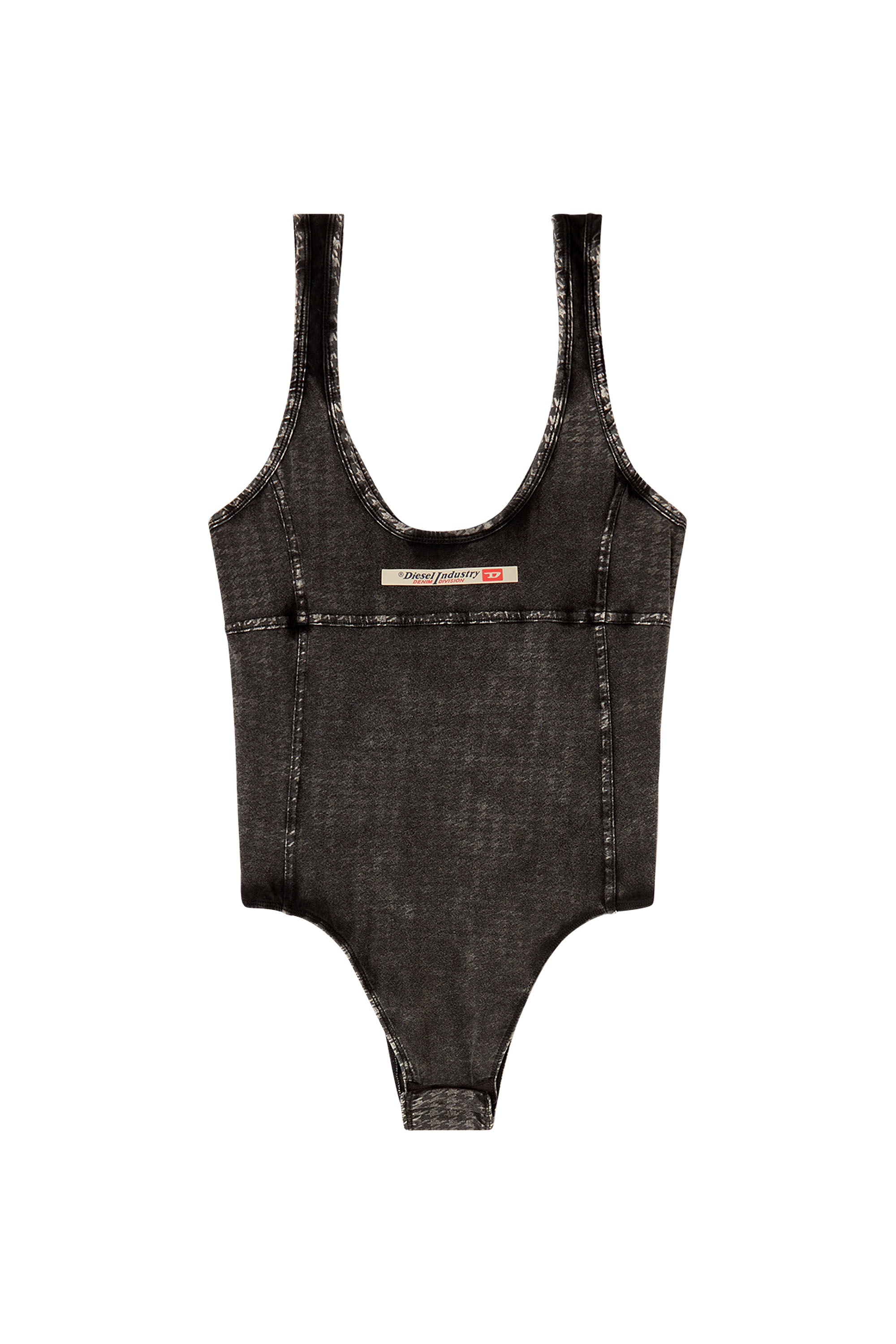 Diesel - PHOEBE-DNM, Woman's Cotton bodysuit with houndstooth print in Dark grey - 3