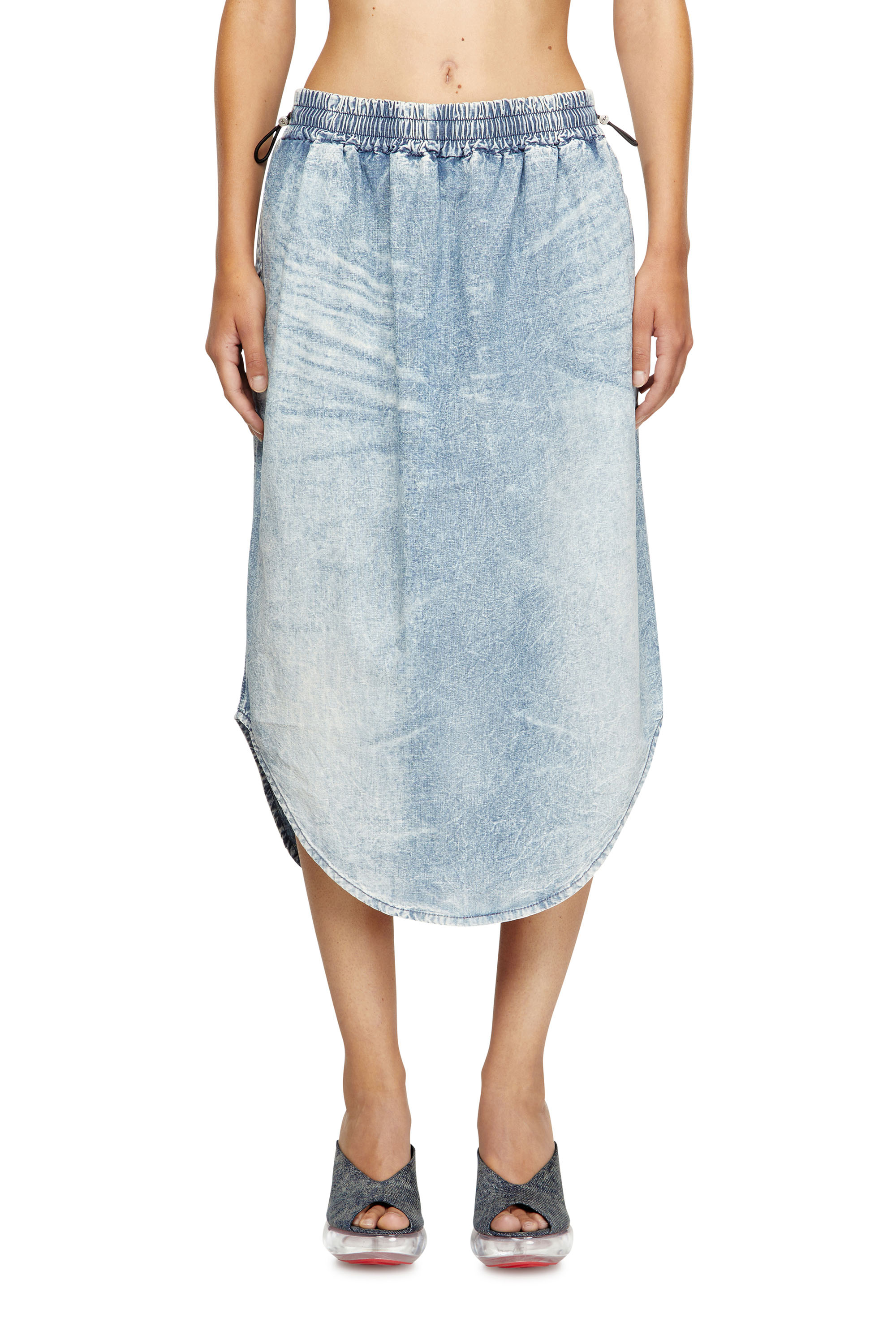 Diesel - DE-ASHLEY-S, Woman's Midi skirt in marbled denim in Light Blue - 3