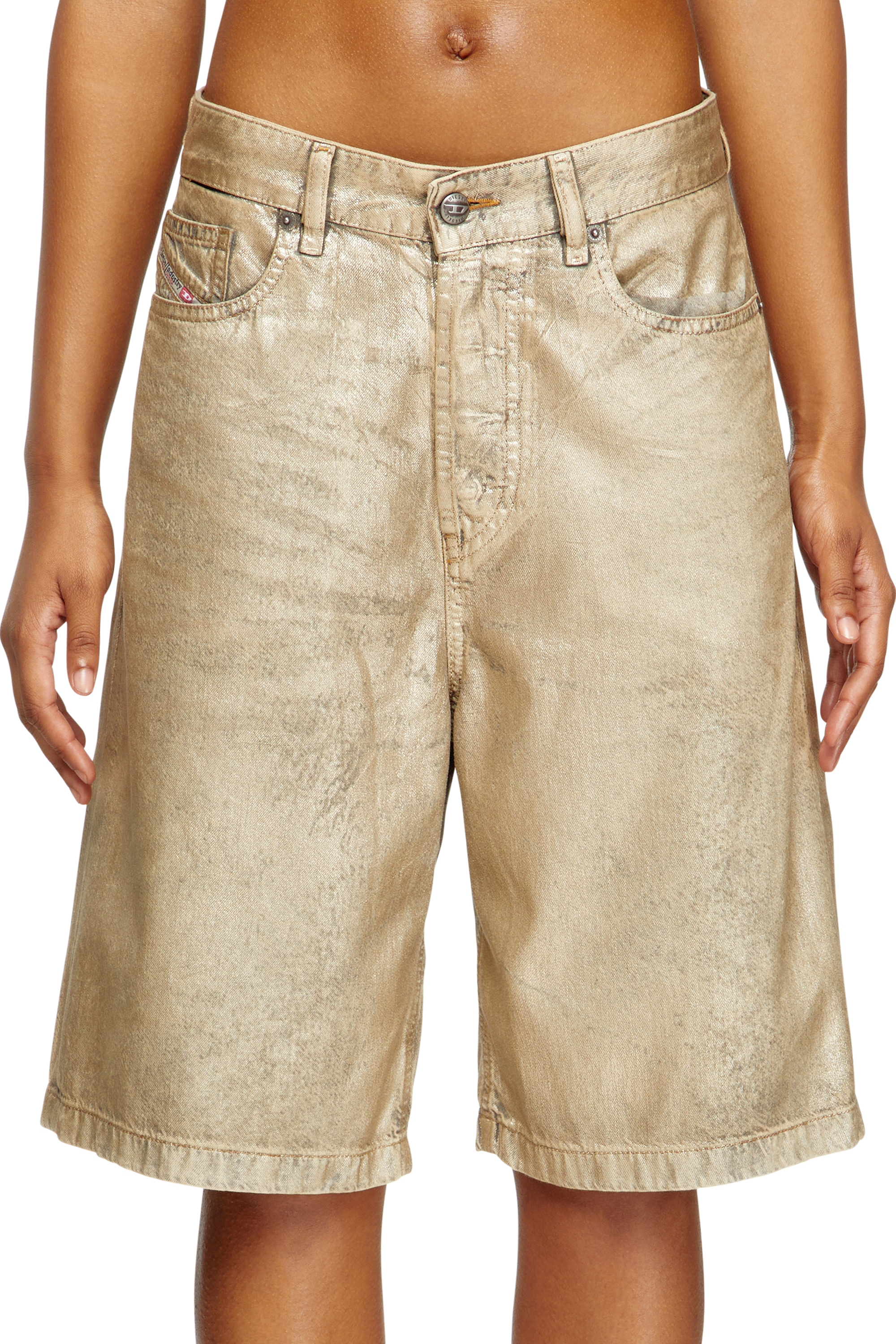 Diesel - Dile_Luna Shorts, Woman's Shorts in distressed metallic denim in Gold - 4