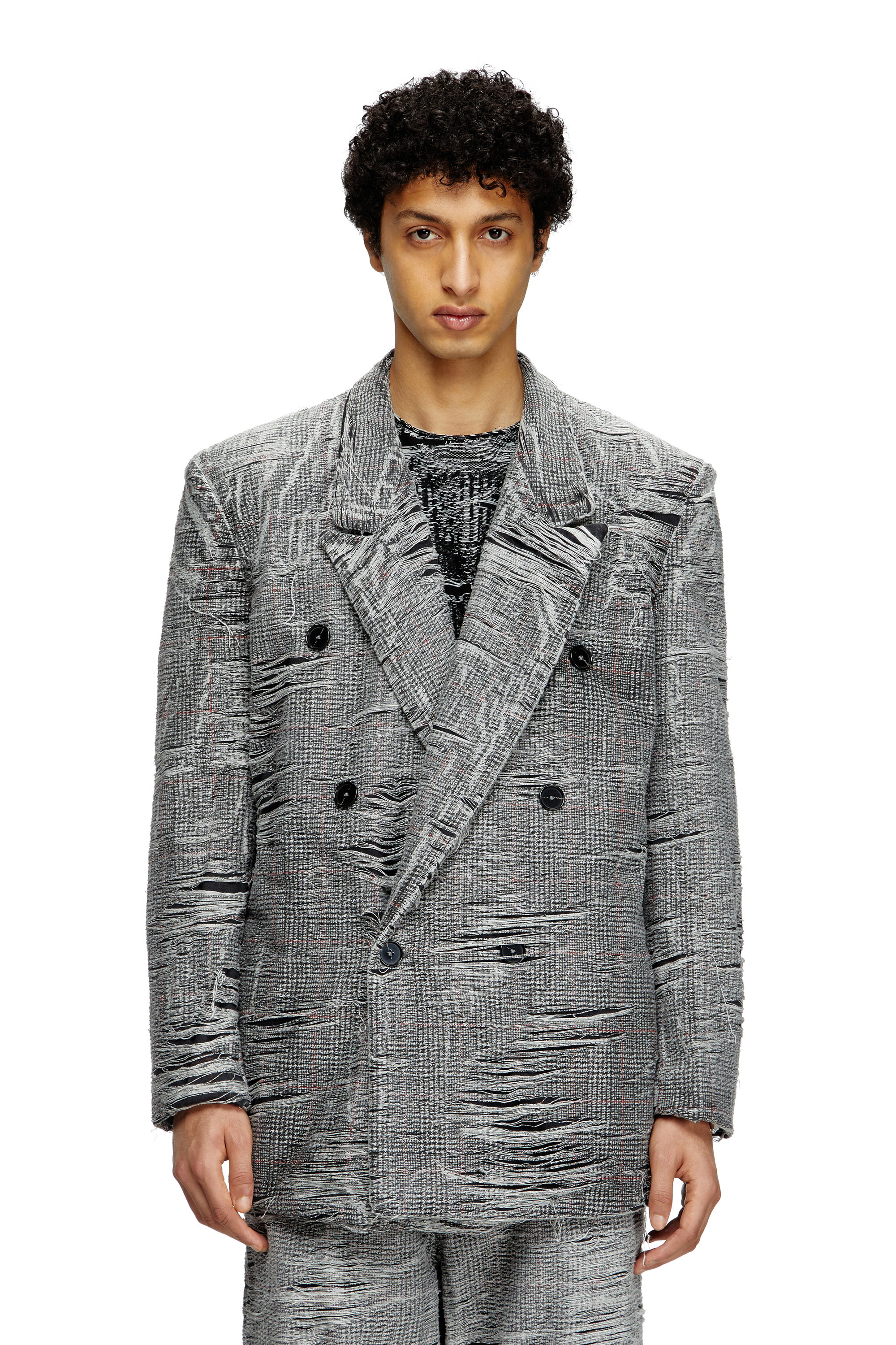 Diesel - D-PEKKA-FSG, Man's Blazer in distressed Prince of Wales denim in Grey - 3