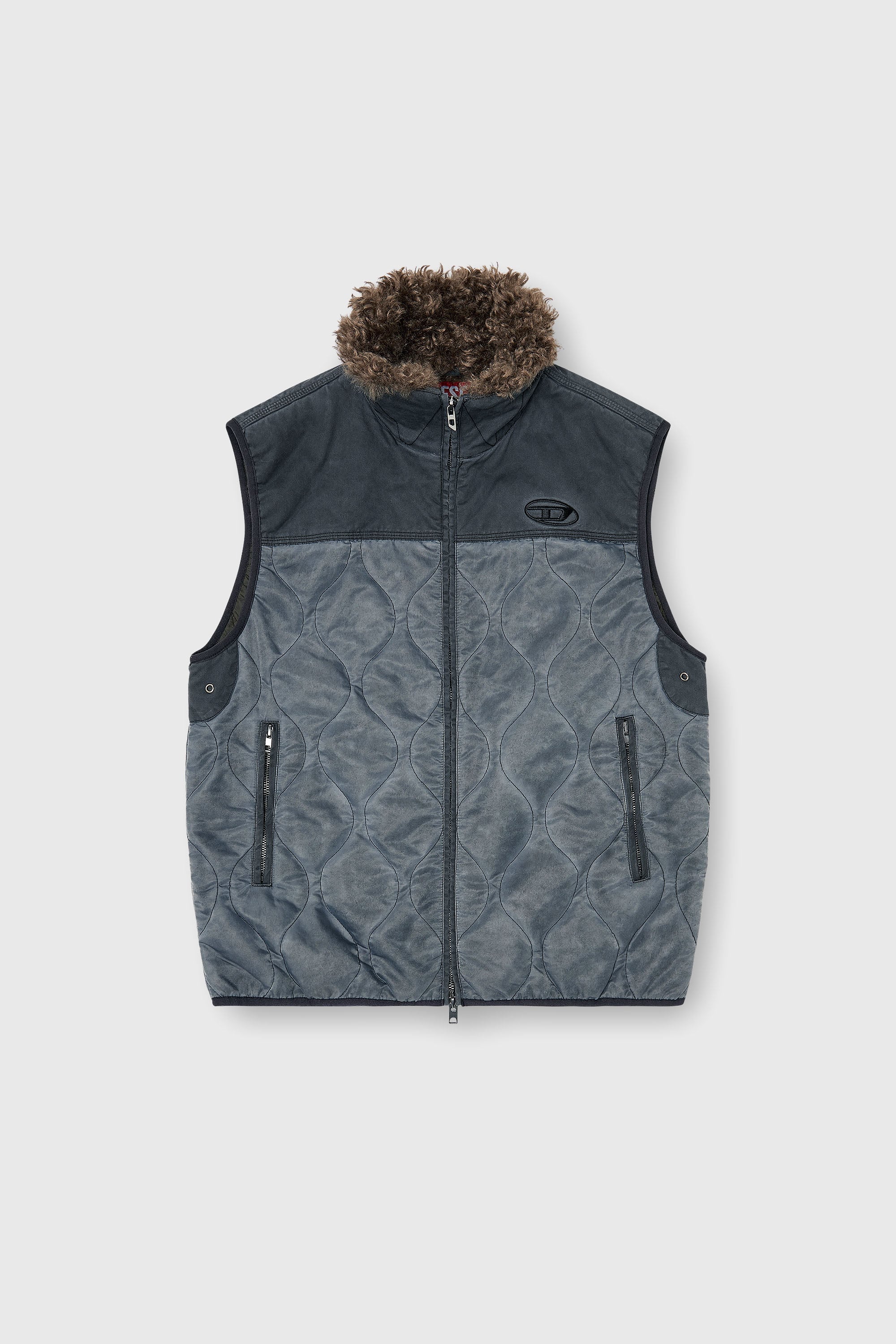 Diesel - J-ALVAR, Man's Quilted vest with fluffy neck lining in Dark grey - 2