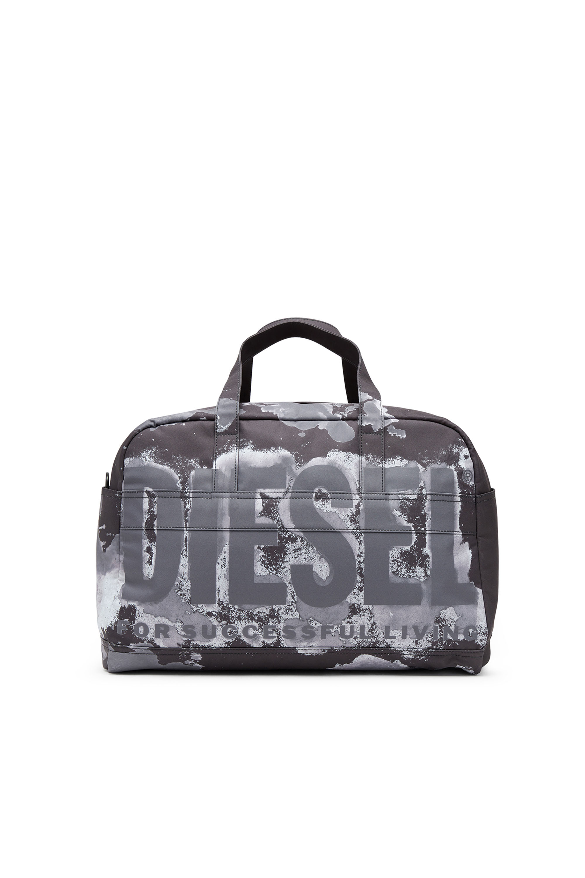 Diesel - RAVE DUFFLE L X, Man's Rave-Duffle bag with bleeding logo print in Black/Grey - 1