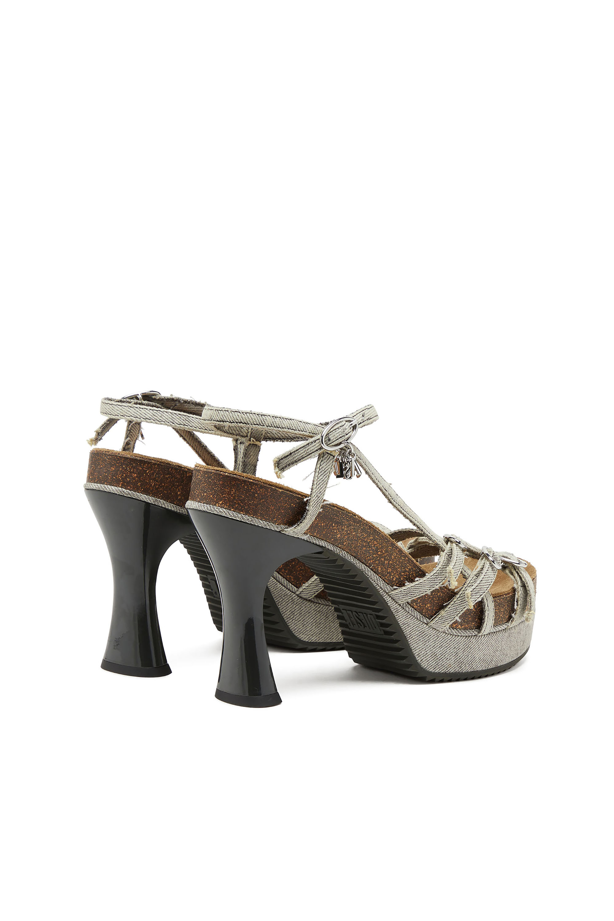 Diesel - D-WOODSTOCK 105 SANDAL, Woman's D-Woodstock-Strappy platform sandals in denim in Grey - 3