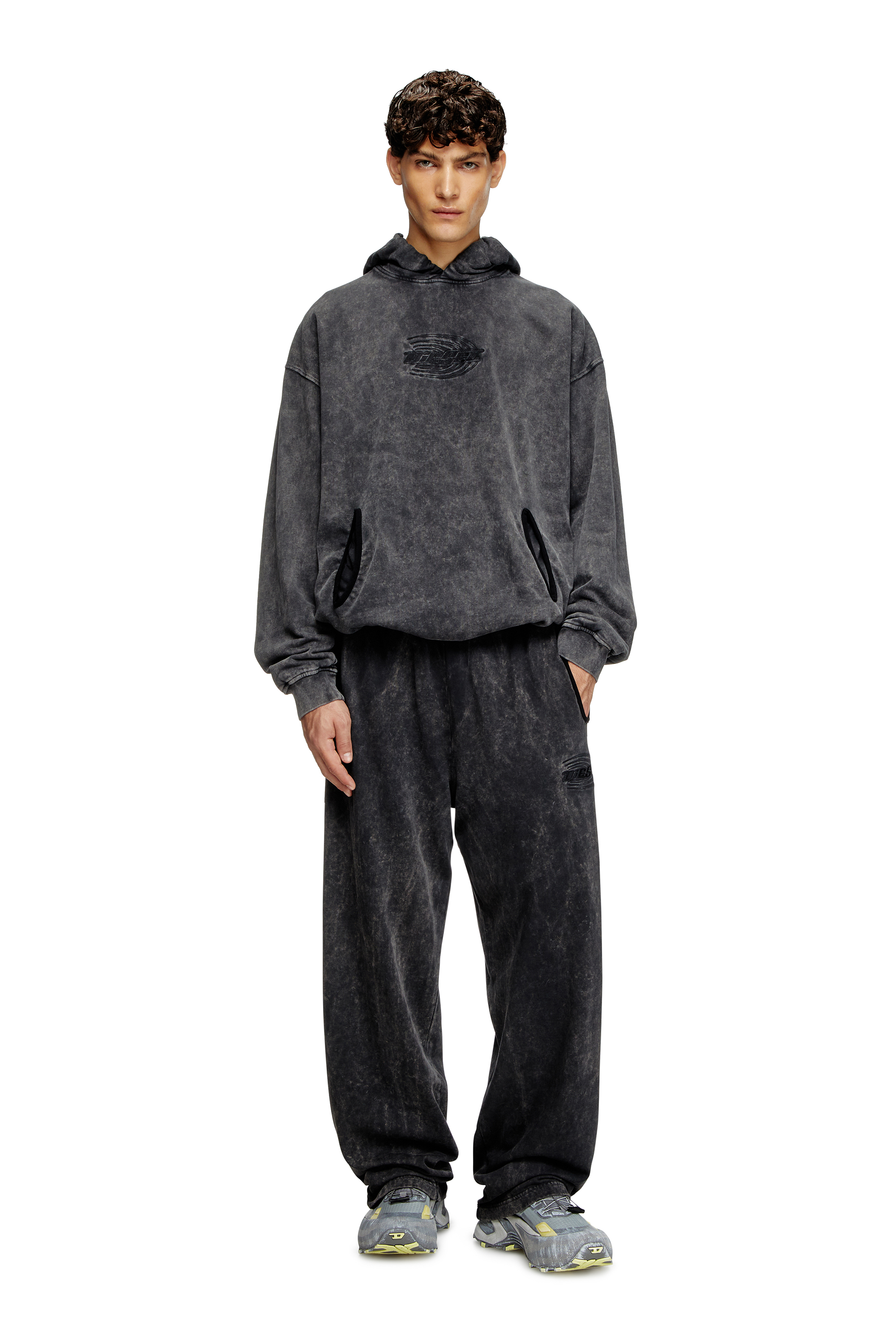 Diesel - S-BOXSTIC-HOOD, Unisex's Gathered acid-wash hoodie in Dark grey - 1