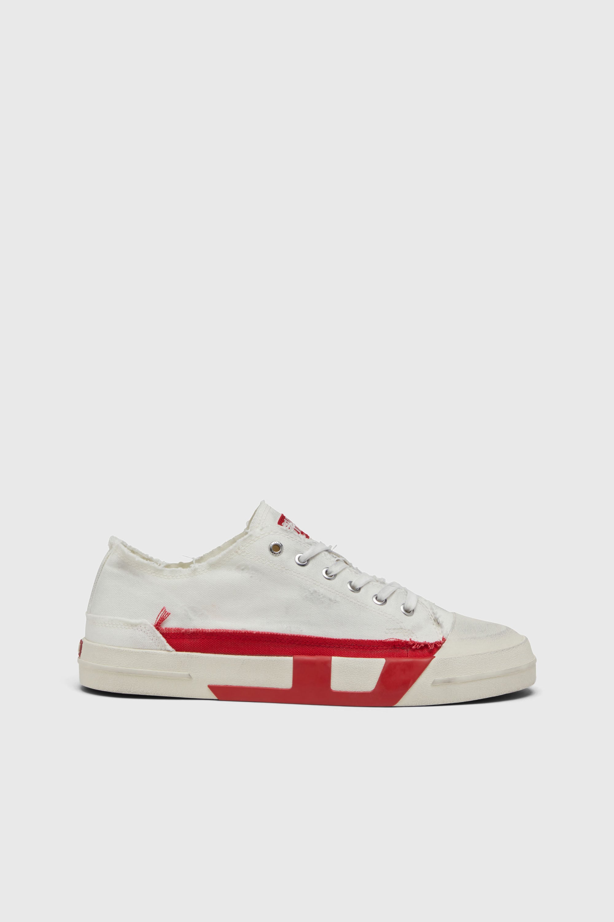 Diesel - S-D-VERSE LOW II, Man's S-D-Verse-Dirty-effect canvas sneakers in White/Red - 1