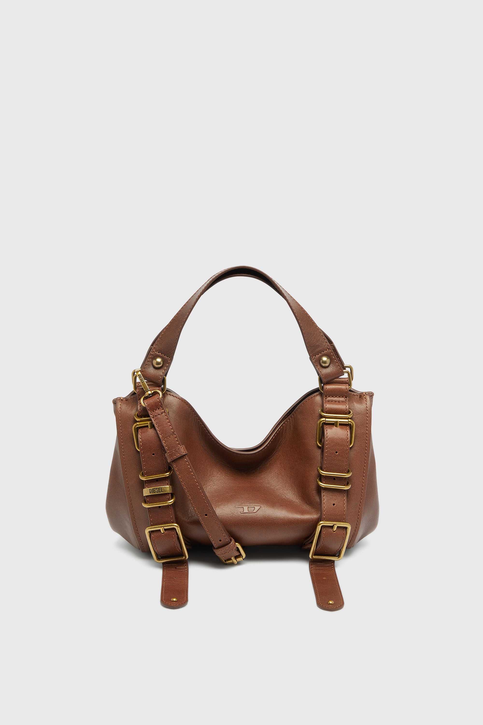Diesel - D-ONE TOPHANDLE S, Woman's D-One-Small top-handle bag in treated leather in Brown - 1