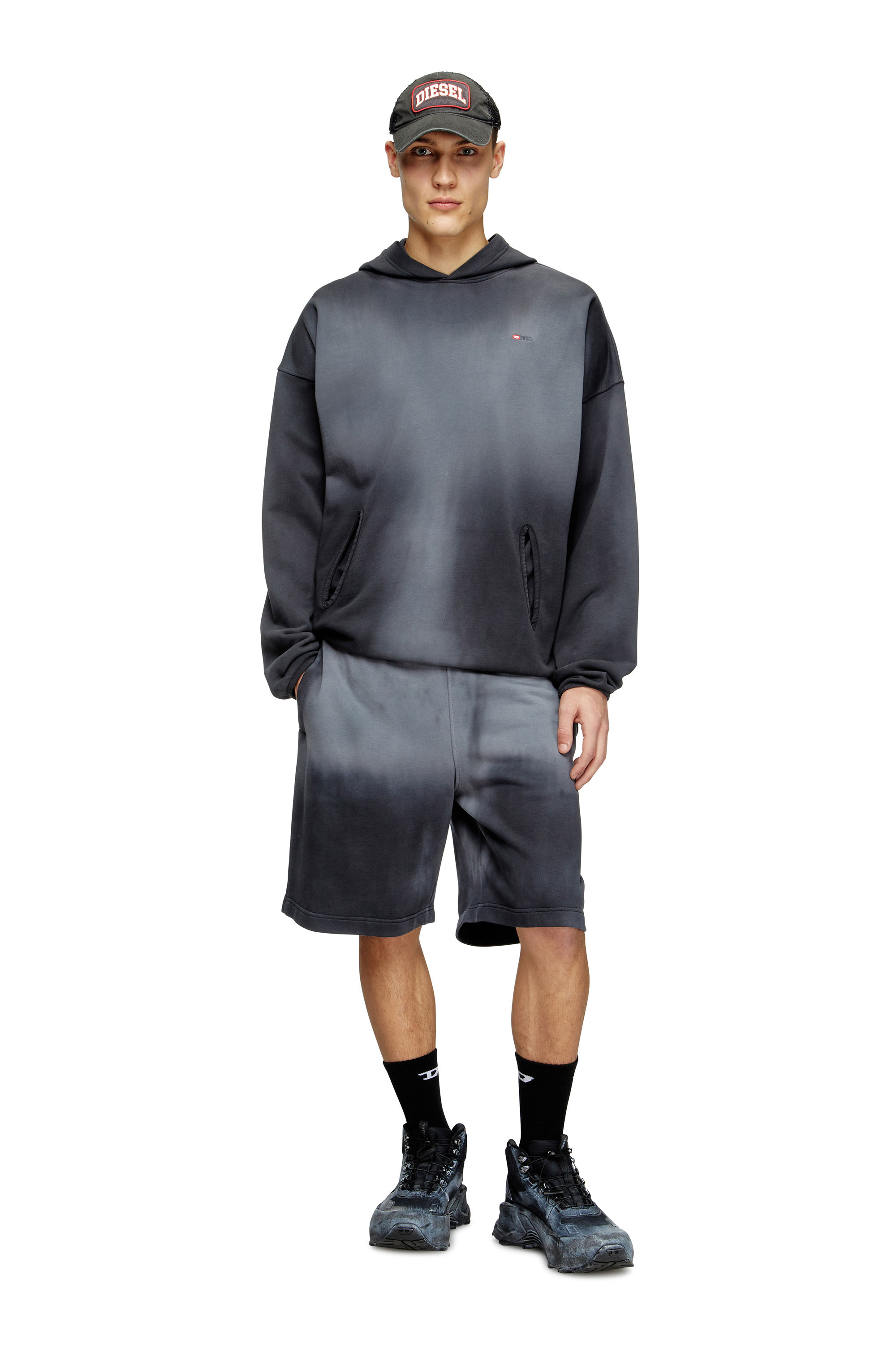 Diesel - S-EE-T1, Man's Faded hoodie with micro logo in Black - 2