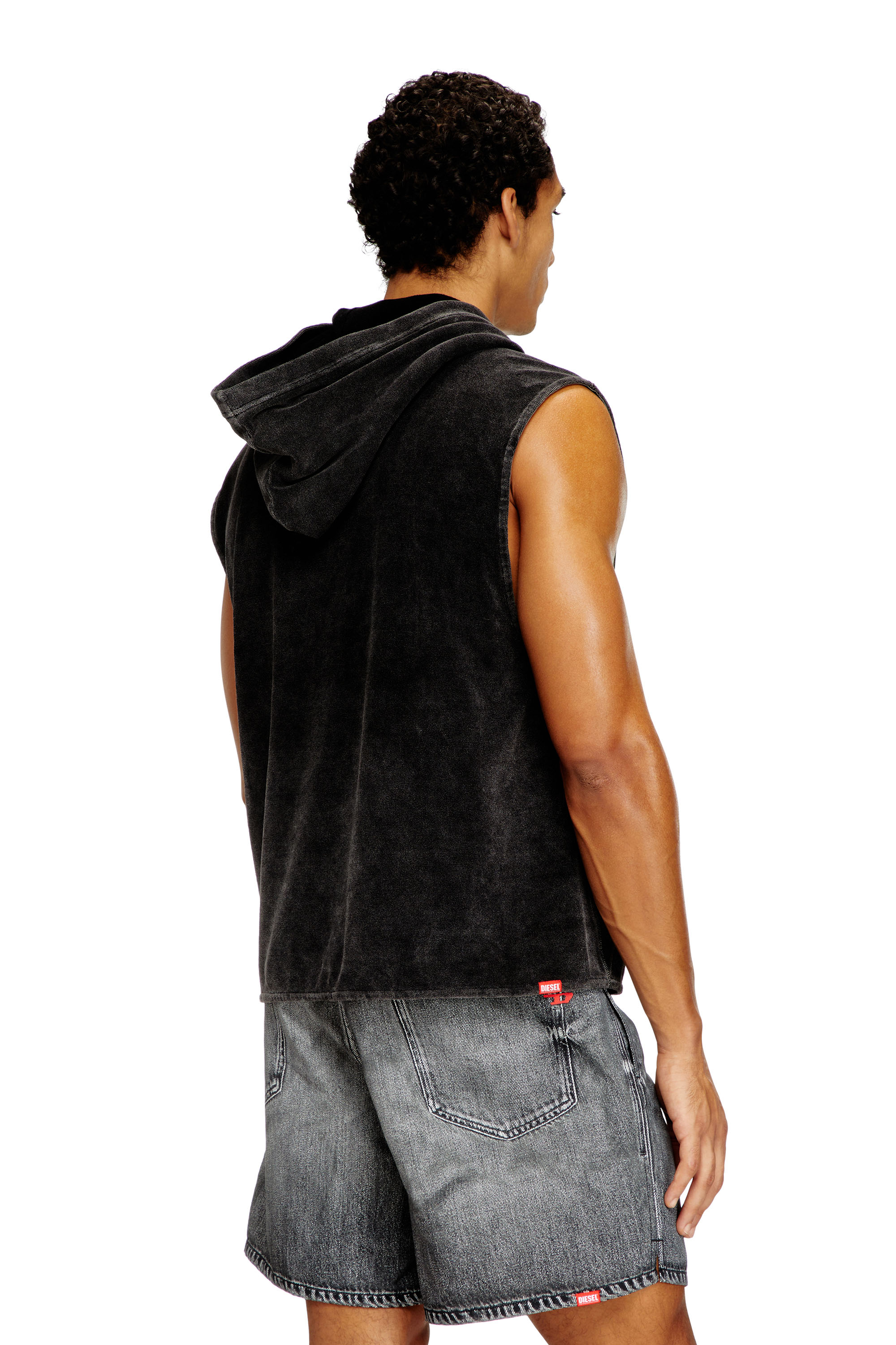 Diesel - ARUBA-DNM, Man's Sleeveless hoodie with denim effect in Black - 4