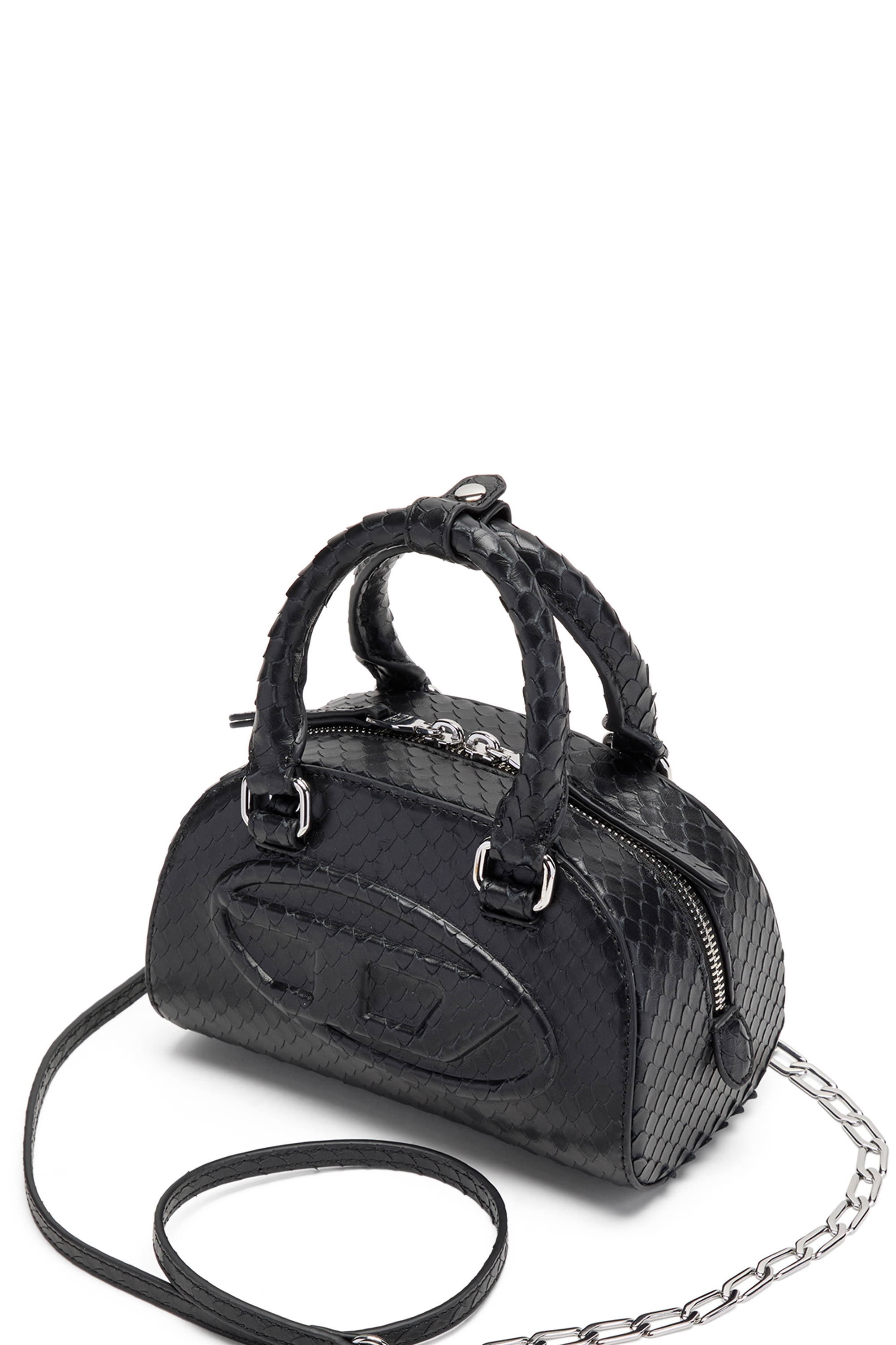 Diesel - 1DR DOME CROSSBODY, Woman's 1DR Dome-Mini bowling bag in snake-effect leather in Black - 3