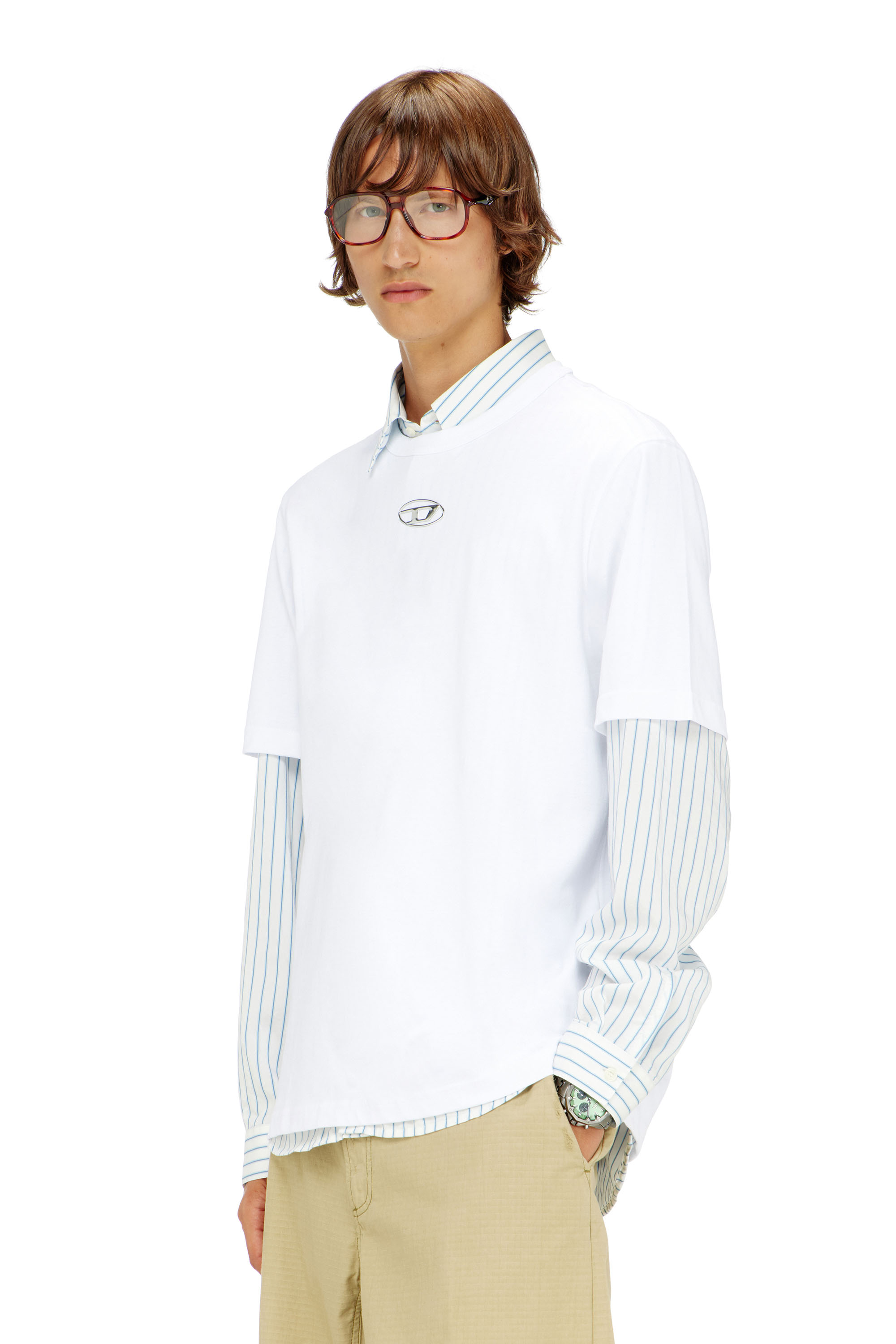 Diesel - T-ADJUST-OD, Man's T-shirt with metallic Oval D in White - 1