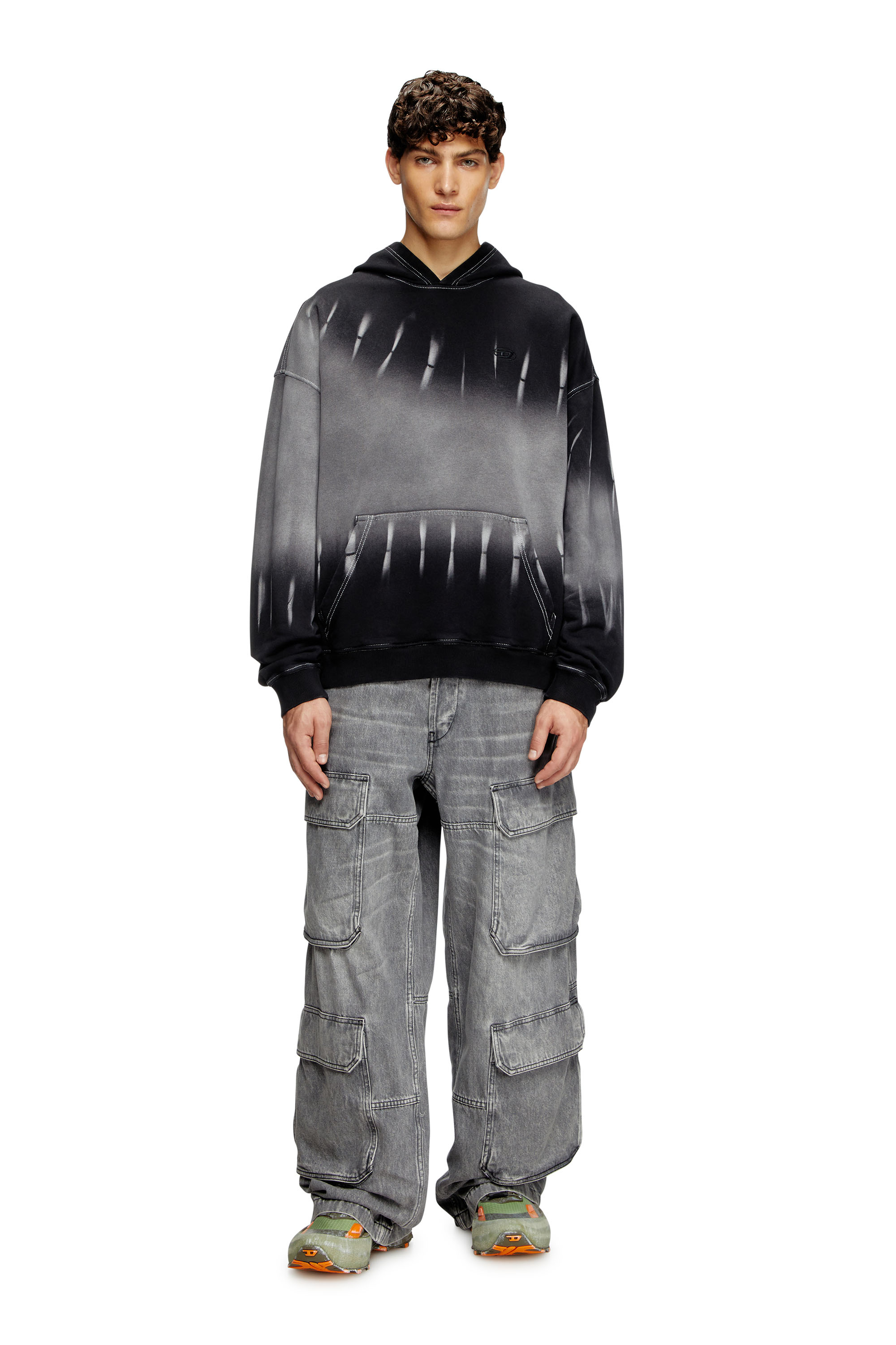 Diesel - S-BOXT-HOOD-R2, Man's Tie-dyed hoodie with logo print in Black - 1