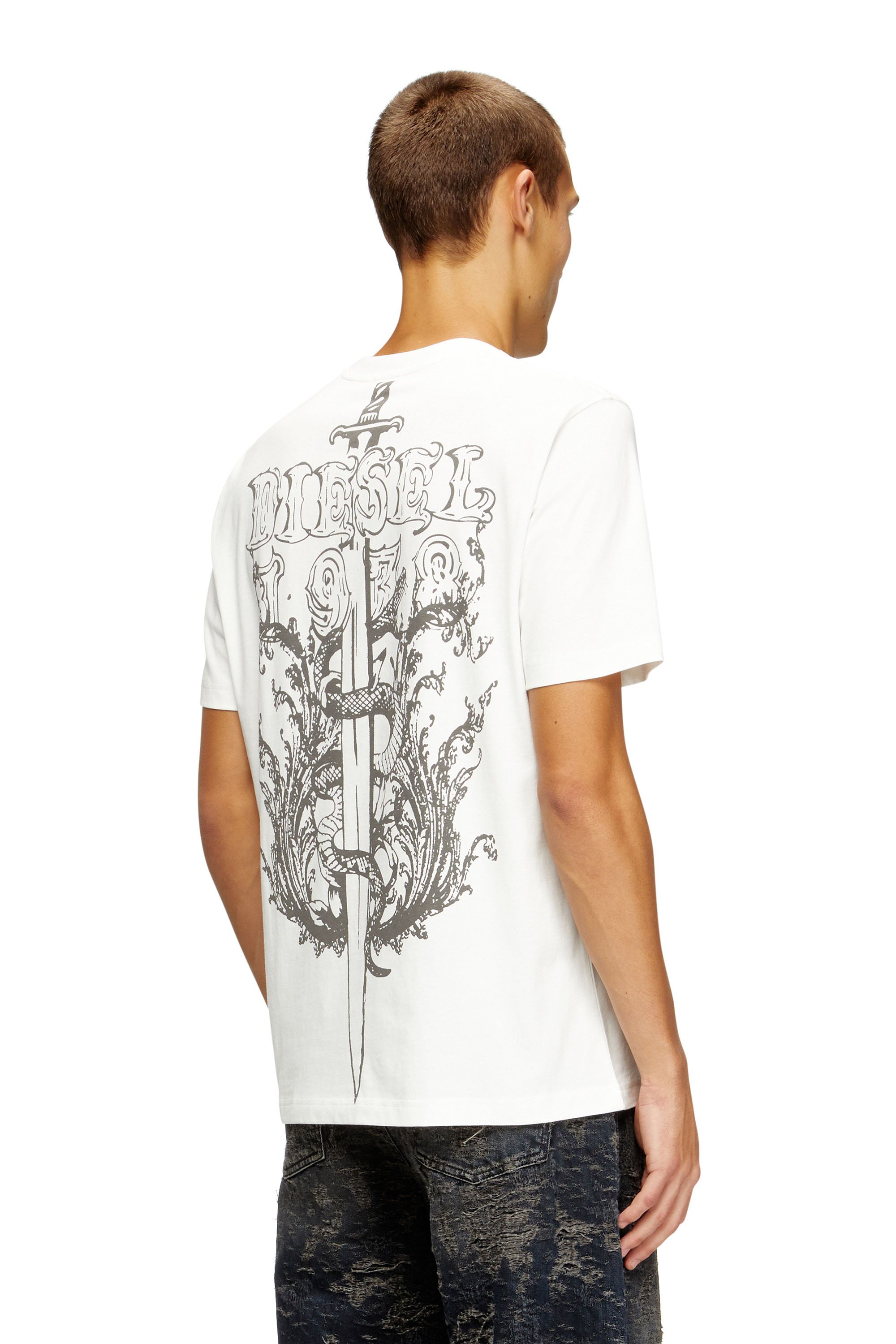 Diesel - T-ADJUST-T10, Man's Cotton t-shirt with graphic print on back in White - 1