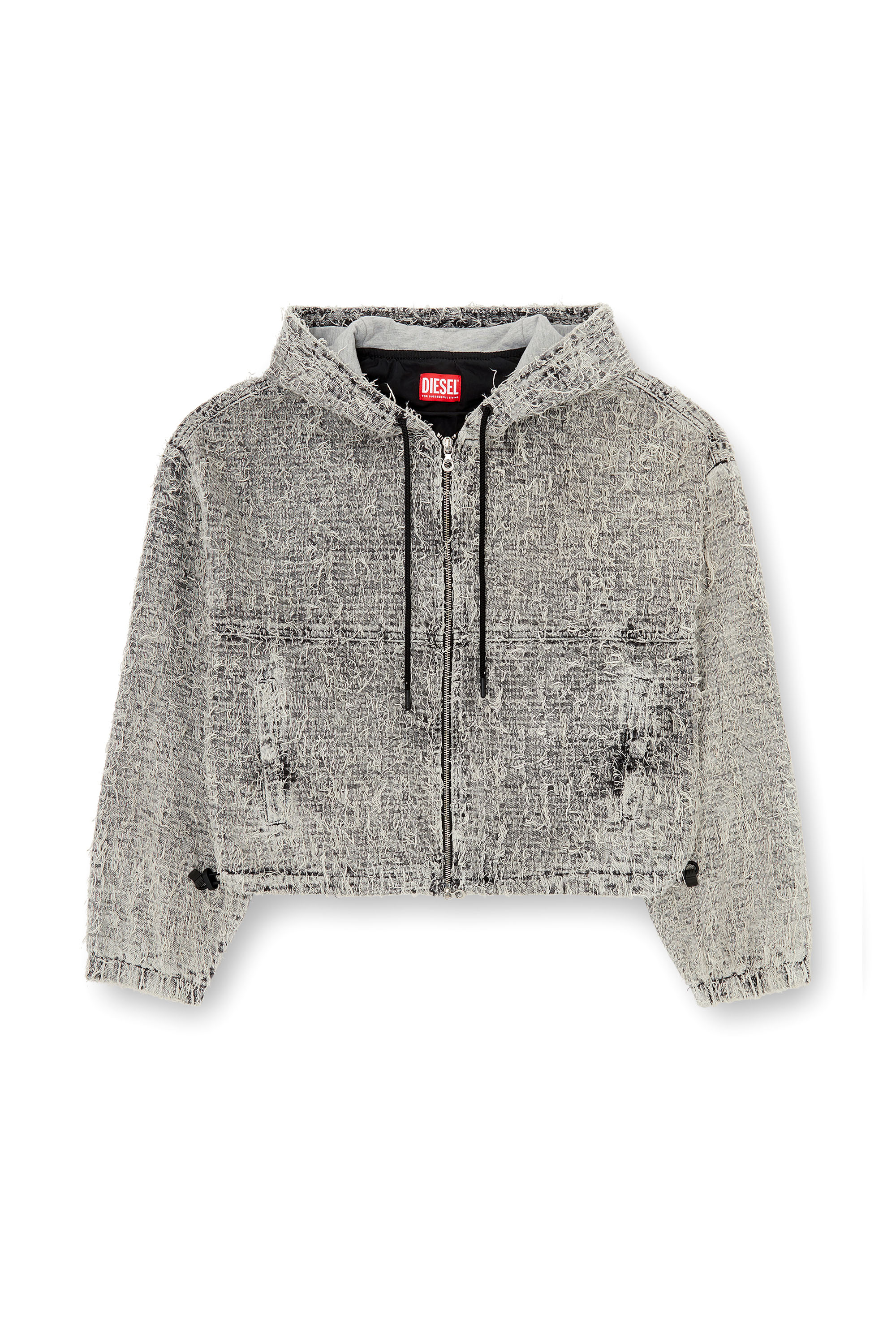 Diesel - DE-FLOW-S1, Woman's Hooded jacket in bouclé denim in Grey - 3