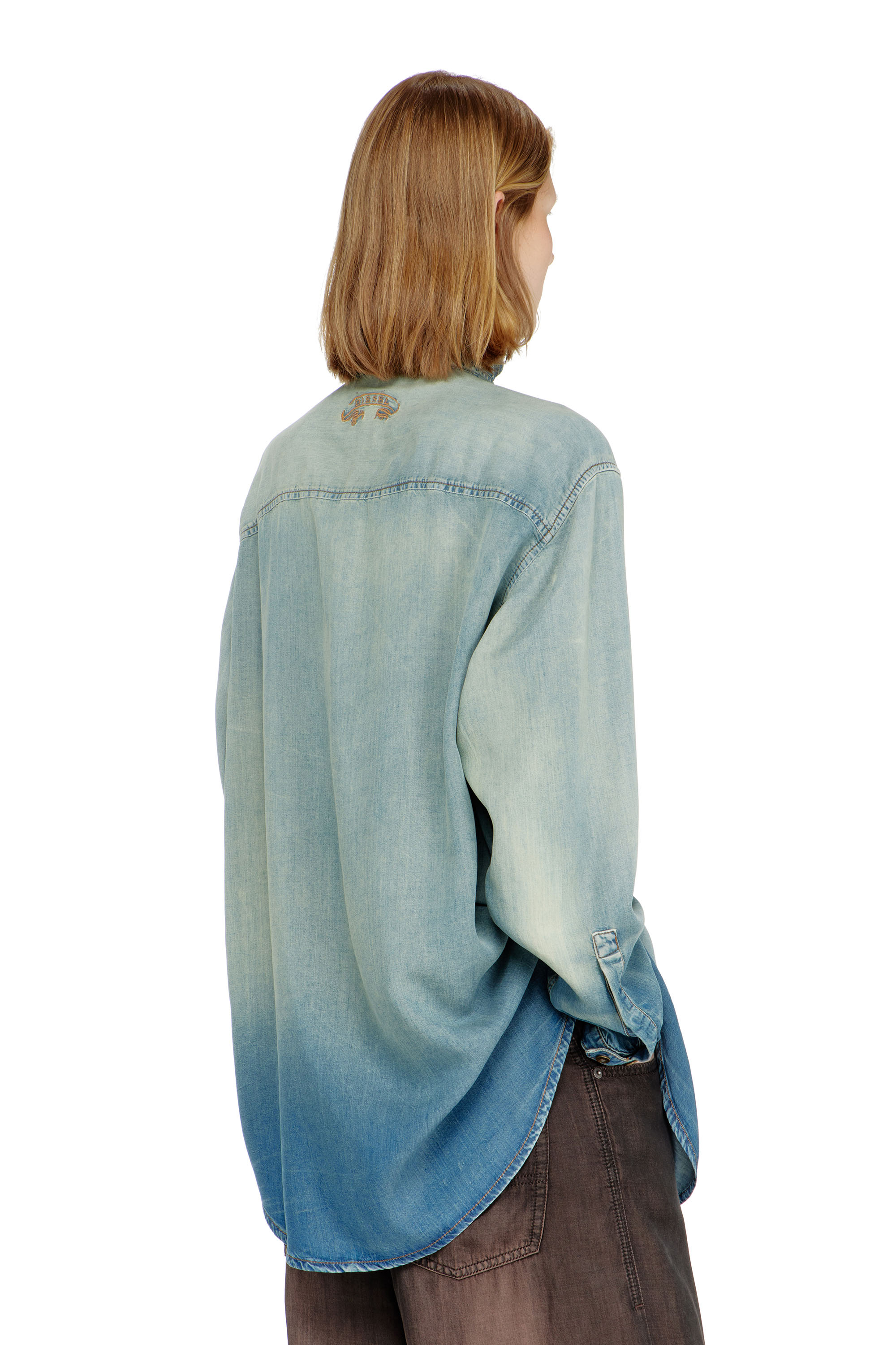 Diesel - DE-ARVEN-S1, Woman's Shirt in marbled fluid denim in Light Blue - 3
