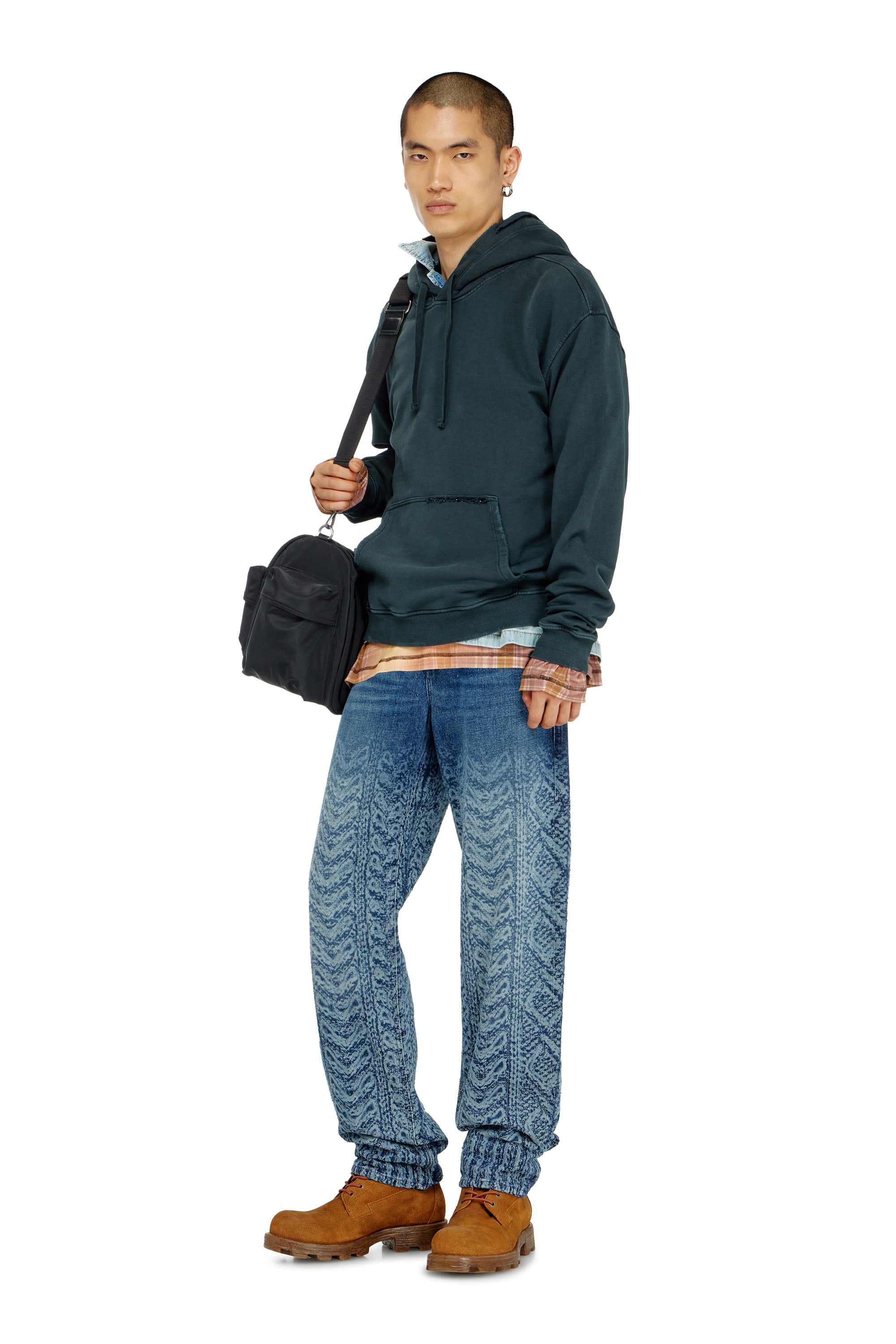 Diesel - S-NORM-HOOD-CRYSTALS, Man's Hoodie with rips and crystal details in Dark Green - 2