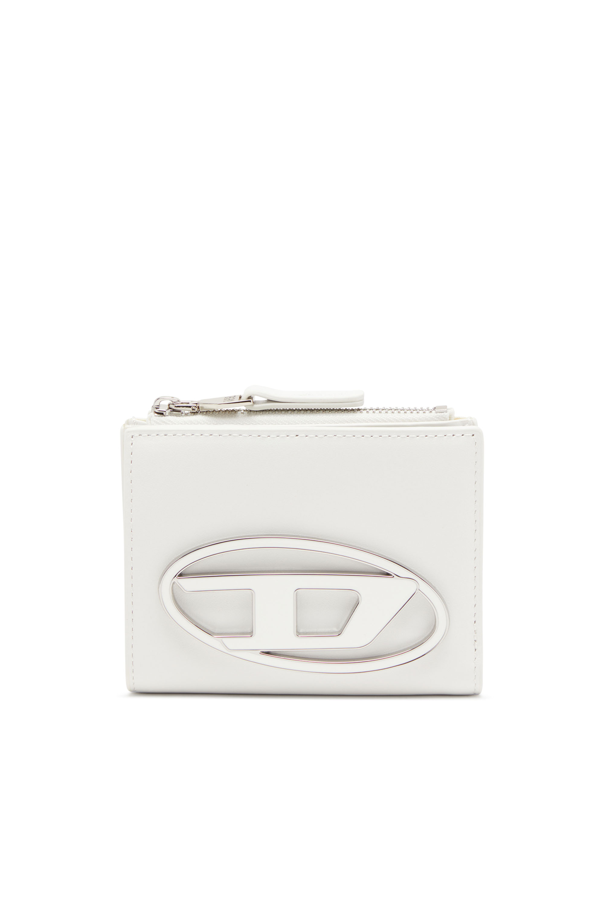 Diesel - 1DR BI-FOLD ZIP II, Woman's Small leather wallet with logo plaque in White - 1