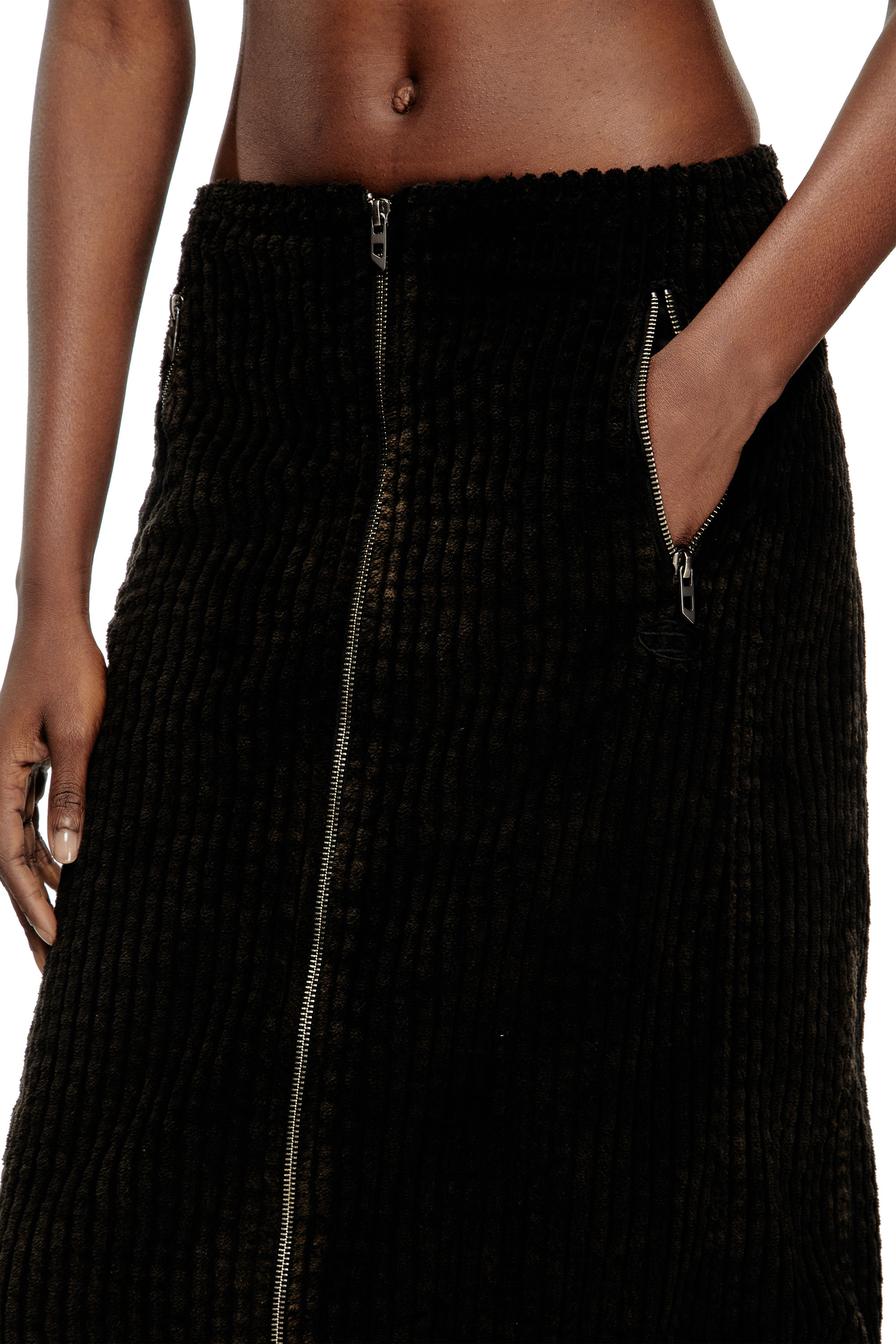 O-LLIPOP, Black Diesel - O-LLIPOP, Woman's Cotton midi skirt with zipper in Black - 5