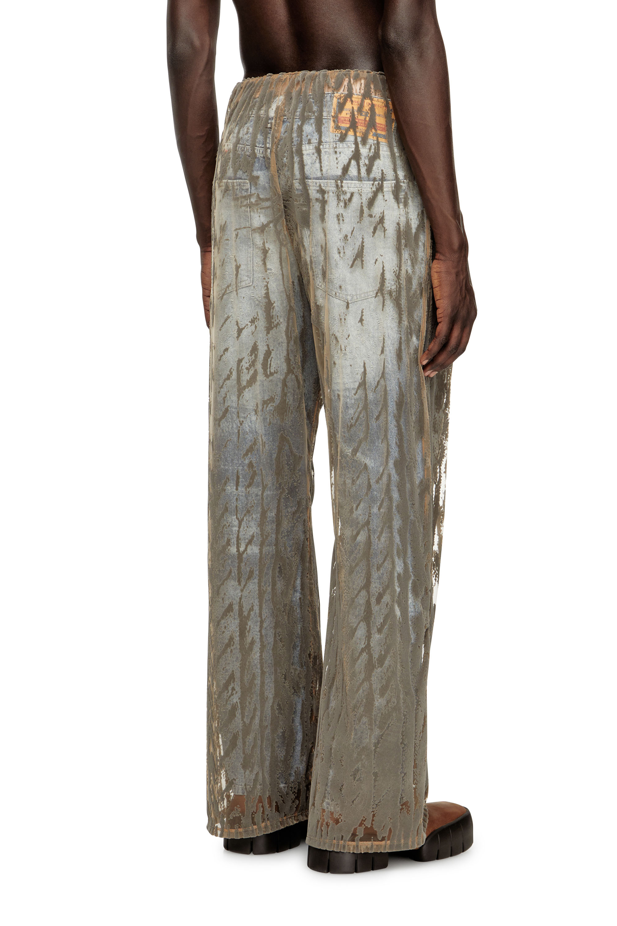 Diesel - P-EGASO, Man's Tulle pants with flocked cable prints in Grey - 4