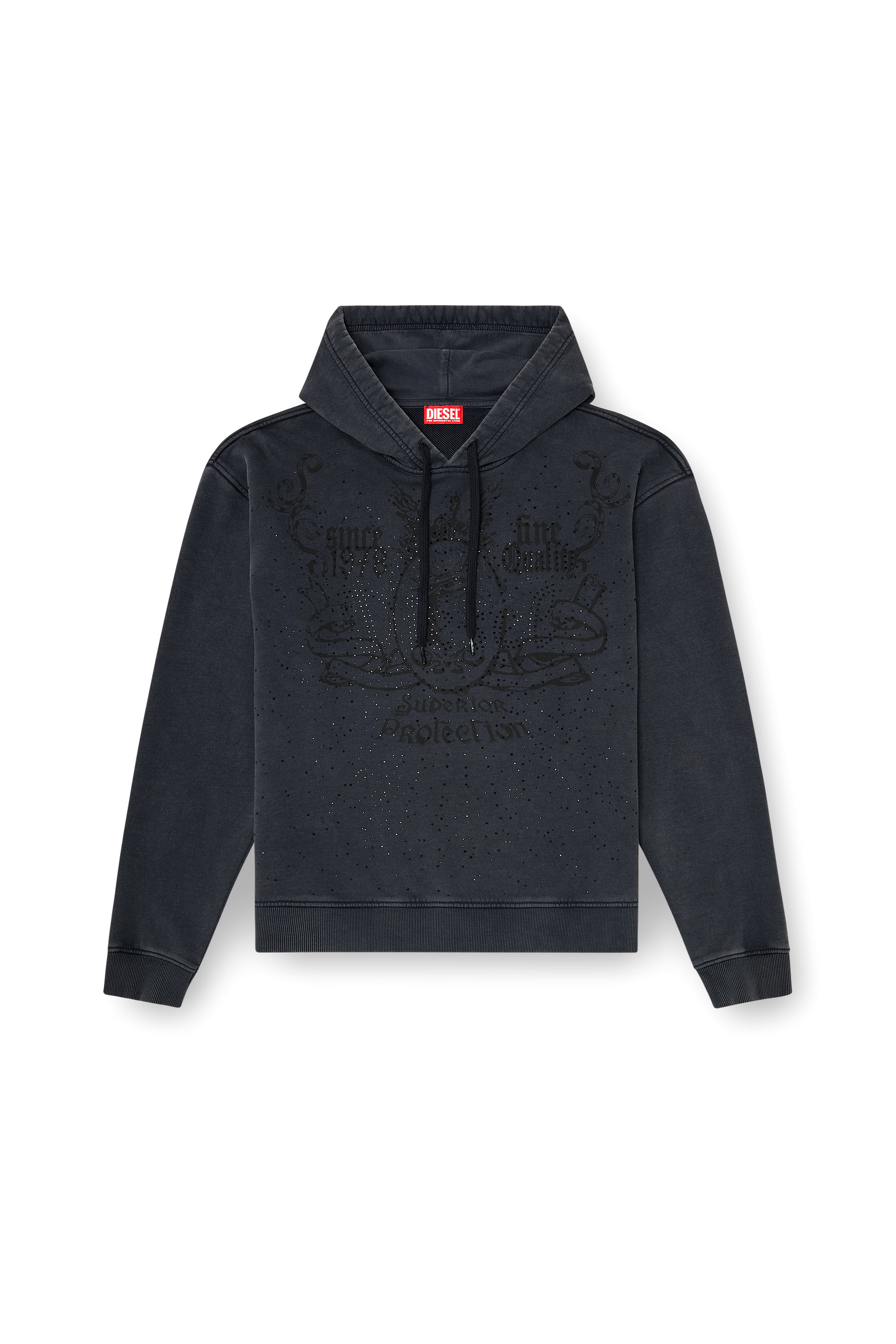 Diesel - S-NORM-HOOD-AA3, Man's Printed hoodie with rhinestone studs in Dark grey - 3