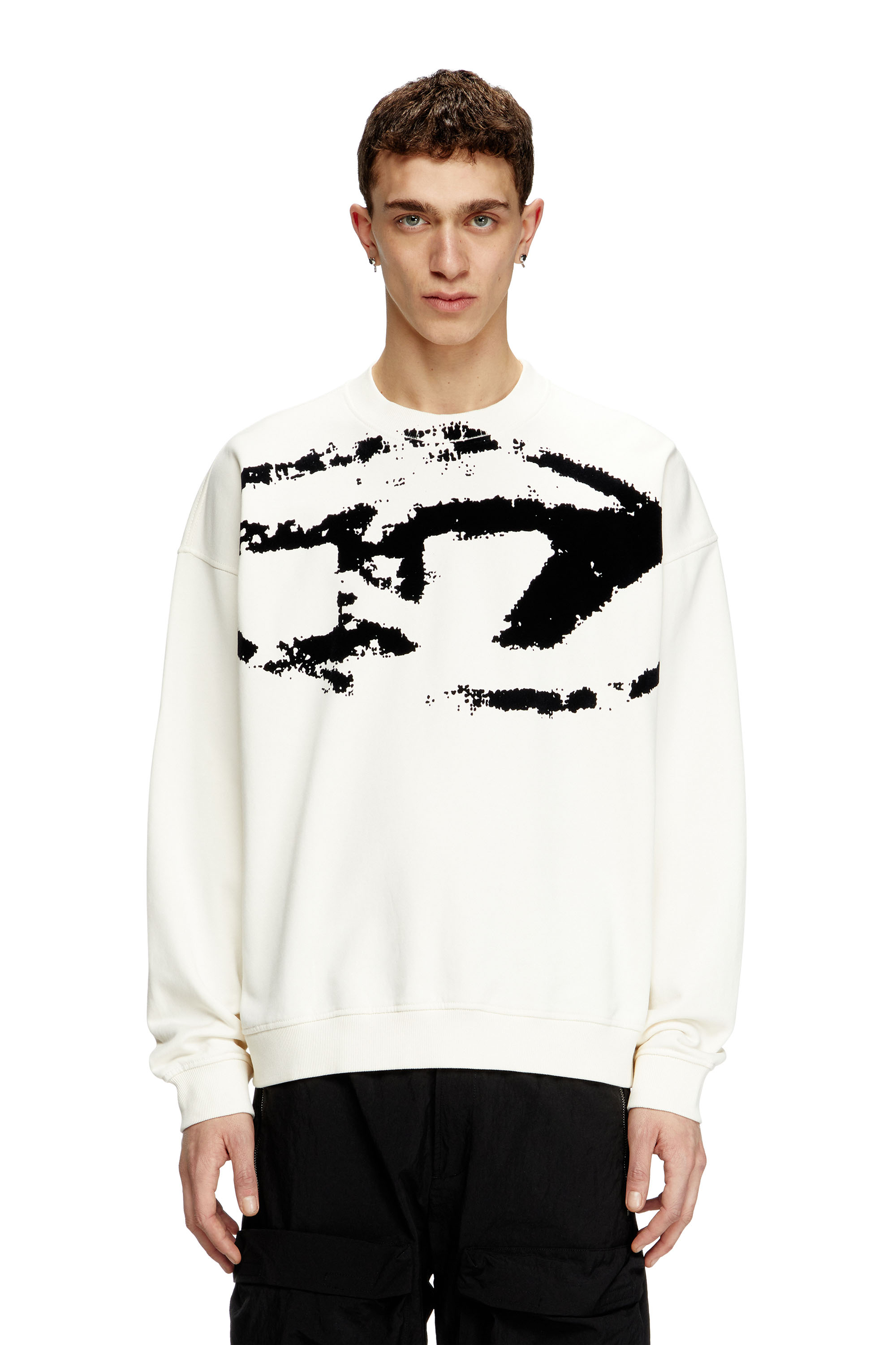 Diesel - S-BOXT-N5, Man's Sweatshirt with distressed flocked logo in White/Black - 3