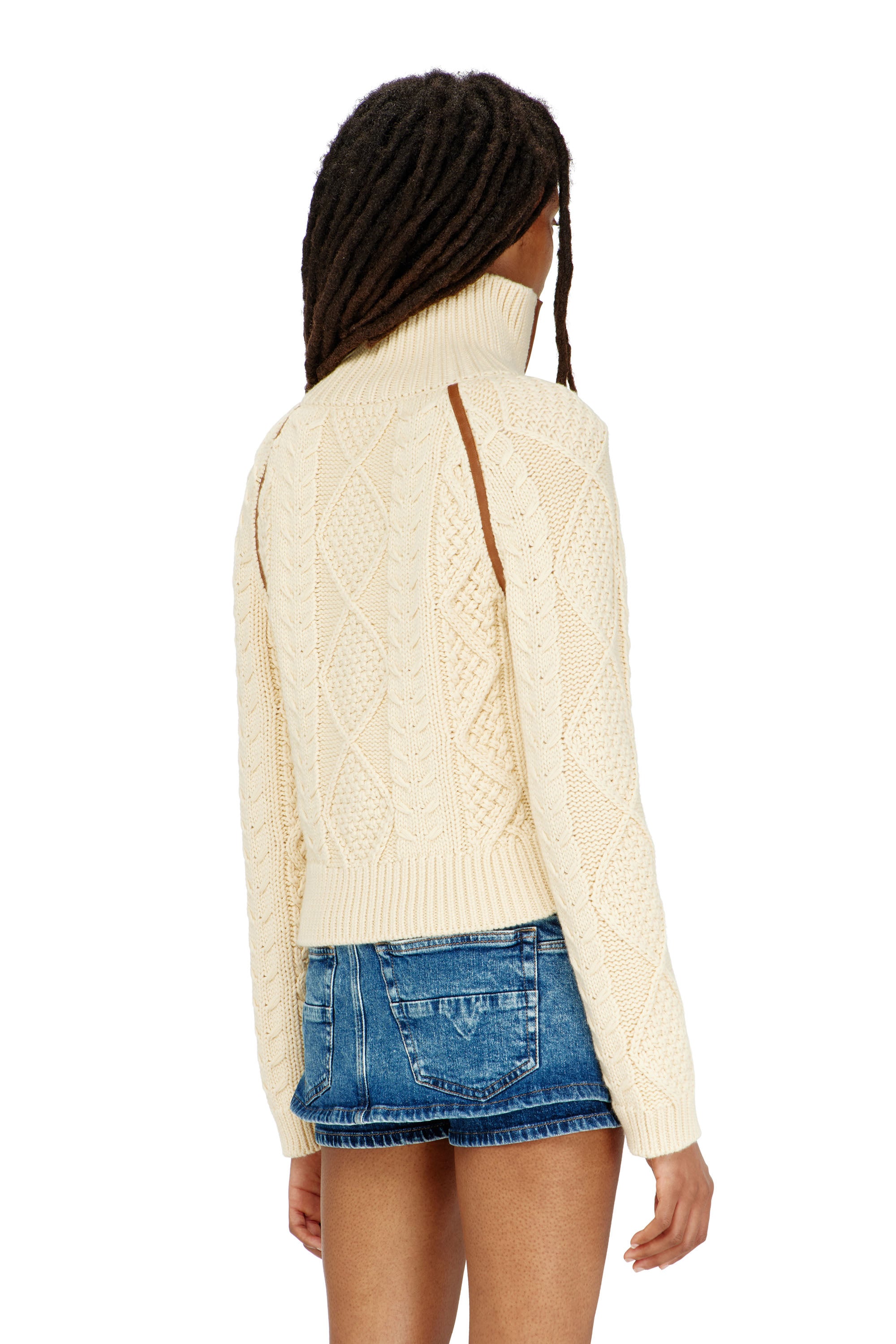 Diesel - M-INTELLE, Woman's Cable-knit cardigan with contrast bands in null - 4